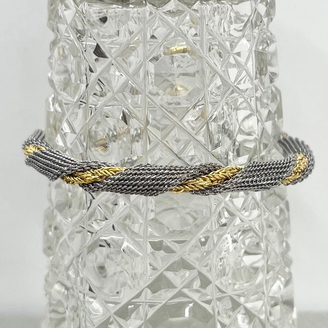 Vintage Silver & Gold Plate 1970’s 1980’s Woven Mesh Two Tone Rope Twist Bracelet Costume Jewellery TheGreenGlassGemShop