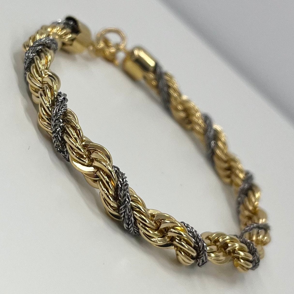 Vintage Silver & Gold Plate 1970’s 1980’s Two Tone Rope Twist Bracelet Costume Jewellery TheGreenGlassGemShop