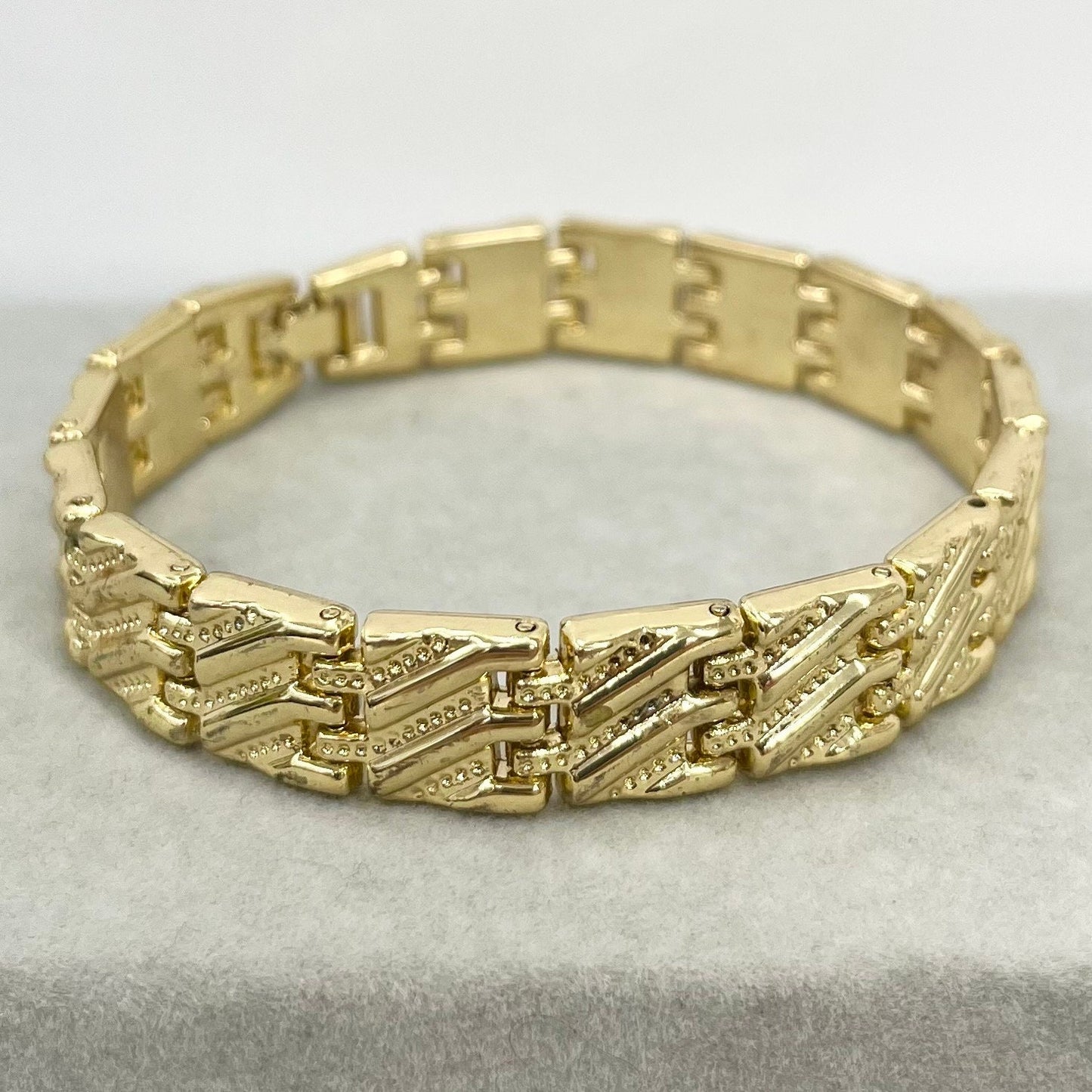 Vintage Gold Plate High Gloss 1970’s Flat Link Wide Bracelet Power Dressing Costume Jewellery TheGreenGlassGemShop