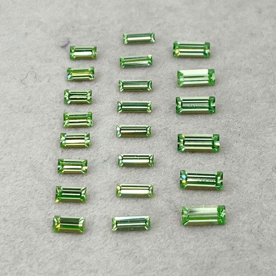 Pack of 22 Rare Uranium Vaseline Glass Swarovski Crystals Faceted Baguette Cut in 3 Sizes 2.5x5mm 3x7mm 2x6mm Rare Cuts TheGreenGlassGemShop