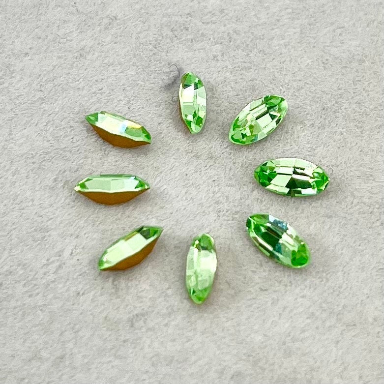 Pack of 8 Rare Uranium Vaseline Glass Swarovski Crystals Faceted Navette / Marquise Cut 3x6mm Rare Cut TheGreenGlassGemShop