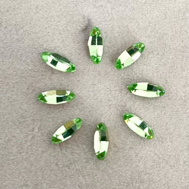 Pack of 8 Rare Uranium Vaseline Glass Swarovski Crystals Faceted Navette / Marquise Cut 3x6mm Rare Cut TheGreenGlassGemShop