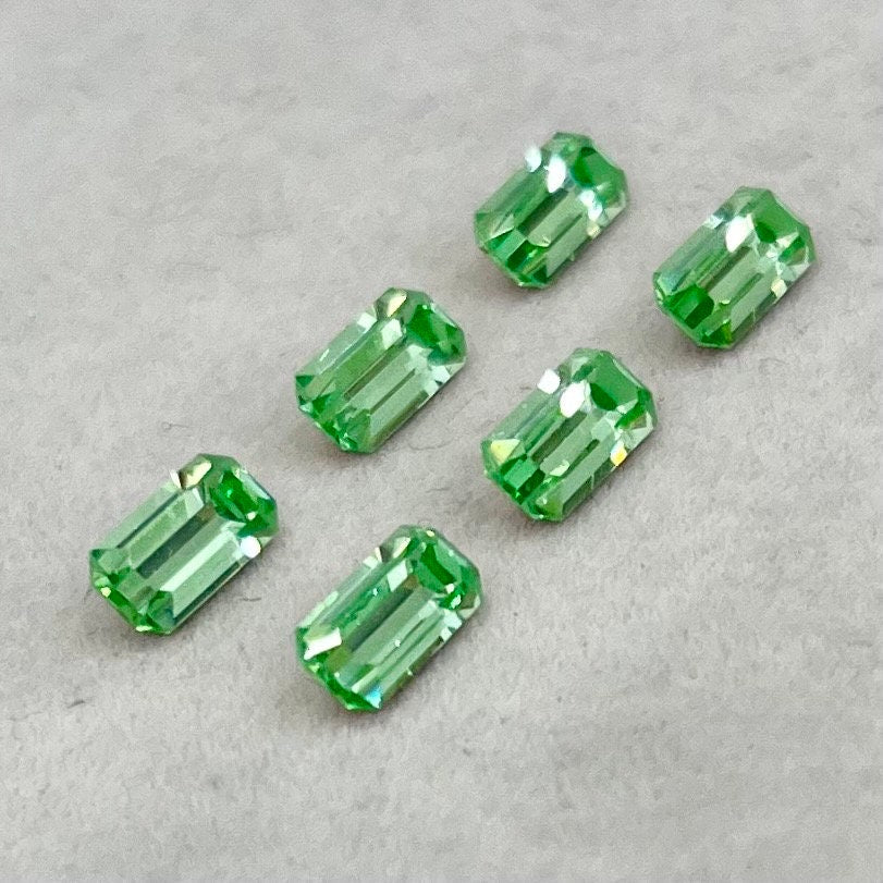 Pack of 6 Rare Uranium Vaseline Glass Swarovski Crystals Faceted Emerald Cut 4x8mm Rare Rectangle Uranium Crystals TheGreenGlassGemShop