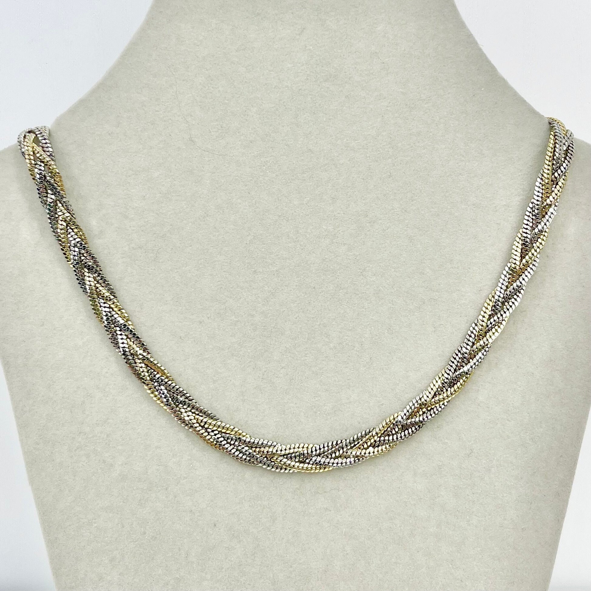 Vintage 16” Long Gold & Silver Plate Two Tone Woven Plait Flat Chain Necklace 1970’s - 1980’s Statement Power Chain TheGreenGlassGemShop