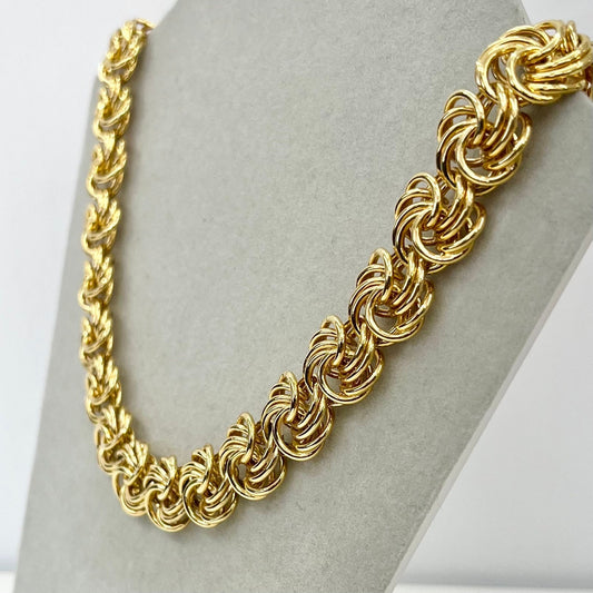 Vintage 17” Long Gold Plated Chunky Rosa Rope Link Chain Necklace 1970’s - 1980’s Statement Power Chain TheGreenGlassGemShop