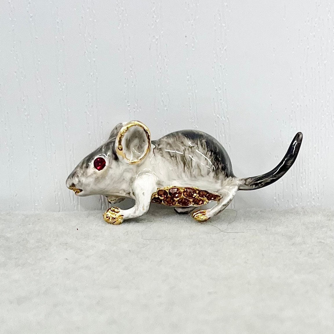 Vintage Gold Tone Enamel Mouse / Rat Brooch Costume Jewellery Piece Very Sweet TheGreenGlassGemShop