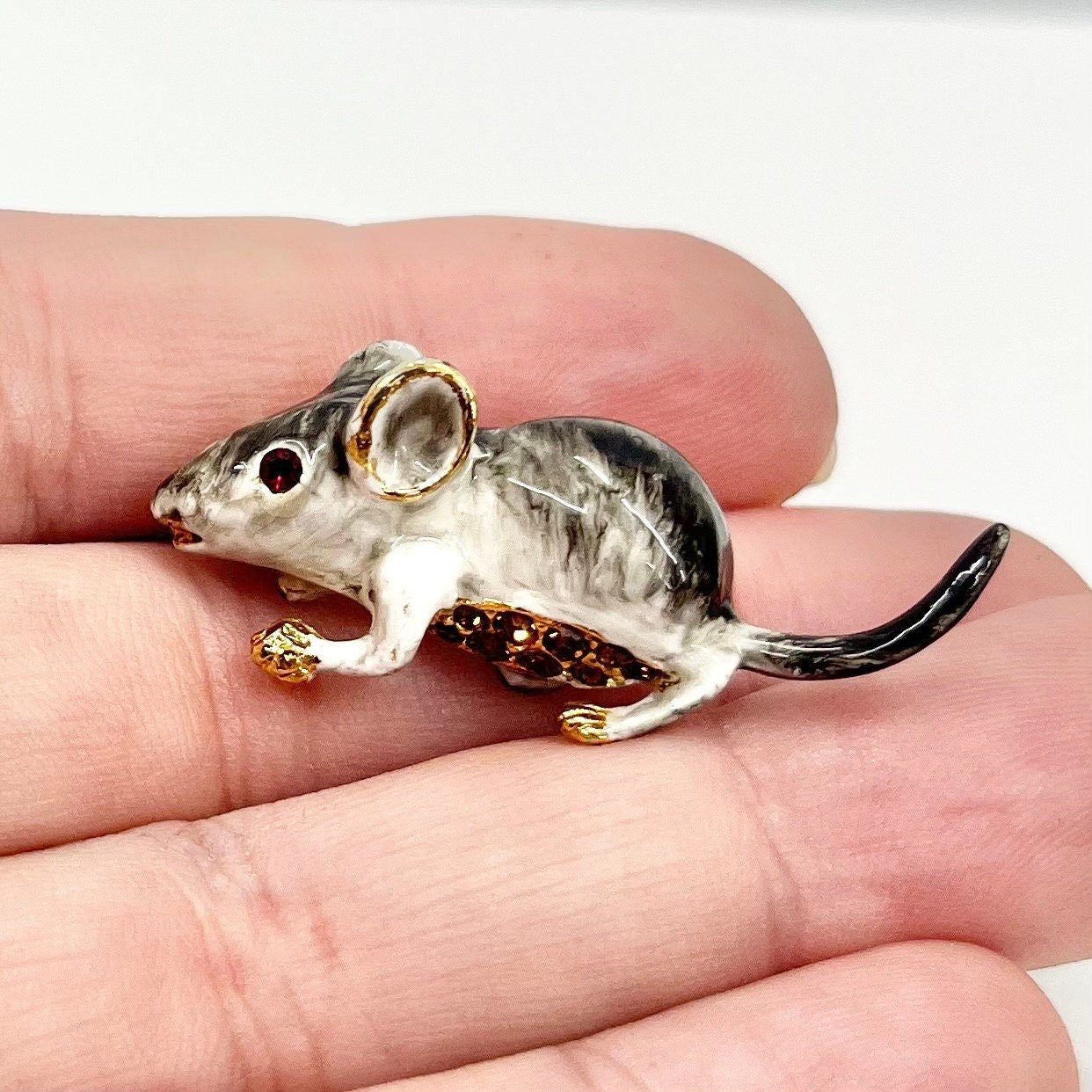 Vintage Gold Tone Enamel Mouse / Rat Brooch Costume Jewellery Piece Very Sweet TheGreenGlassGemShop