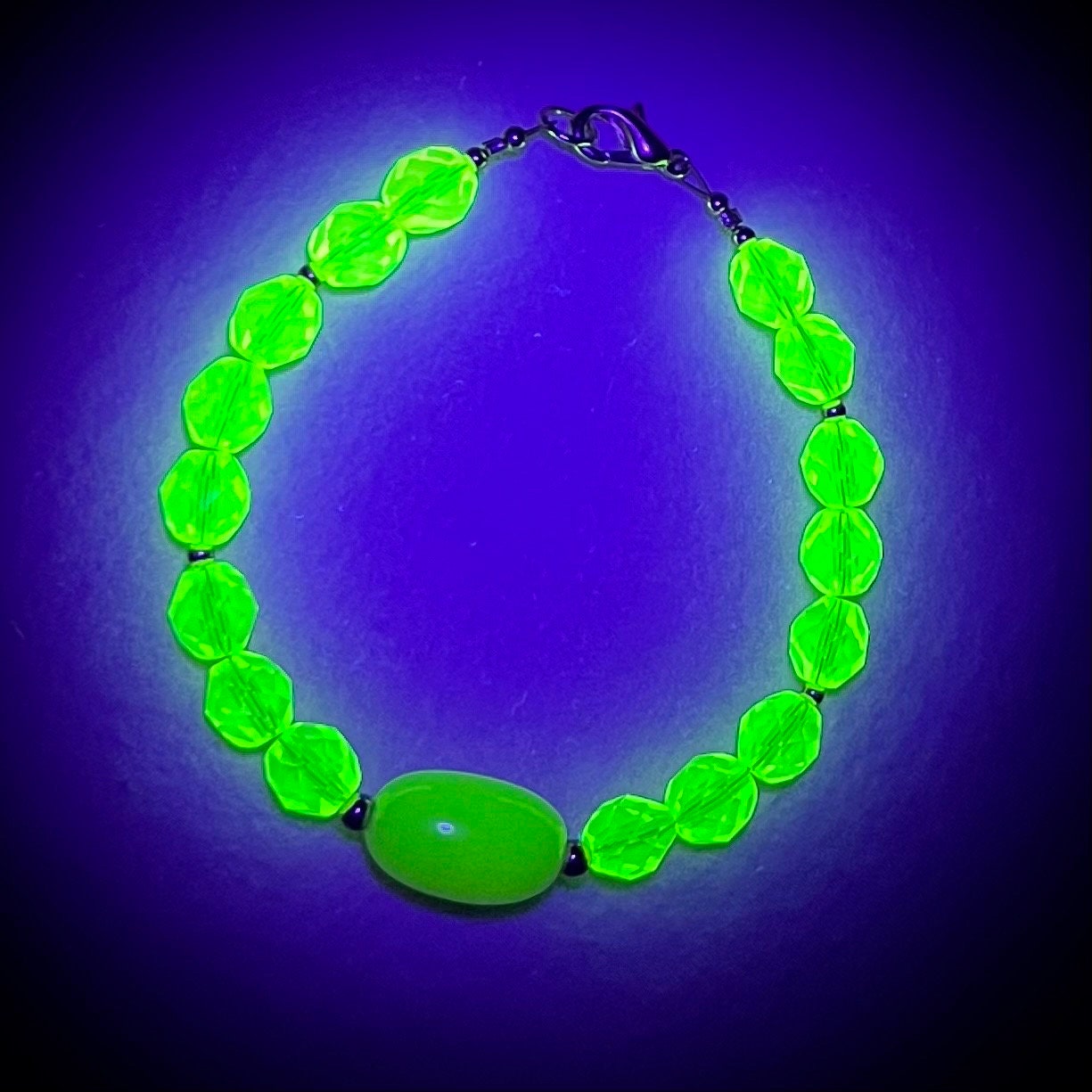 Handmade Yellow Uranium Glass Vintage Firepolished Crystal Bead Bracelet UV Reactive Glow Jewellery Gold Plated Clasp TheGreenGlassGemShop