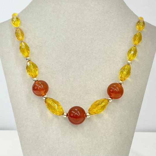 Vintage Carnelian Glass Uranium & Amber Yellow Cadmium Graduated Bead Necklace Bright Green / Orange UV Reactive Glow TheGreenGlassGemShop