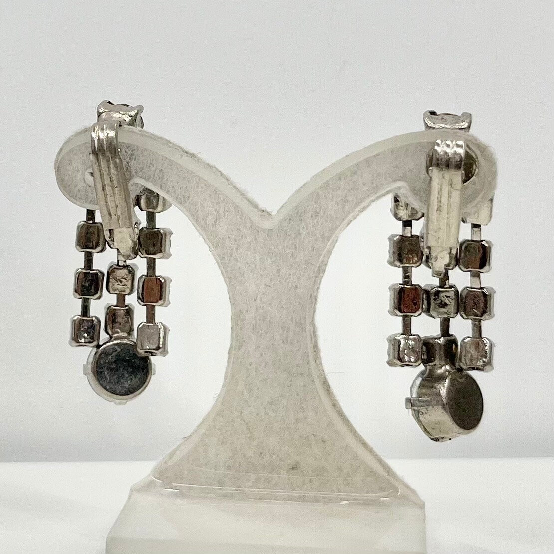 Vintage Aurora Borealis Crystal Drop Clip On Earrings Silver Tone Statement Style 1960’s - 1970’s Bridal Earrings TheGreenGlassGemShop