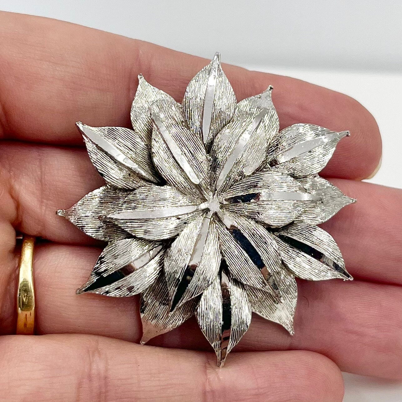 Vintage Silver Tone Brutalist Brooch Large Flower Shaped Design Contempory Costume Jewellery Statement Piece TheGreenGlassGemShop