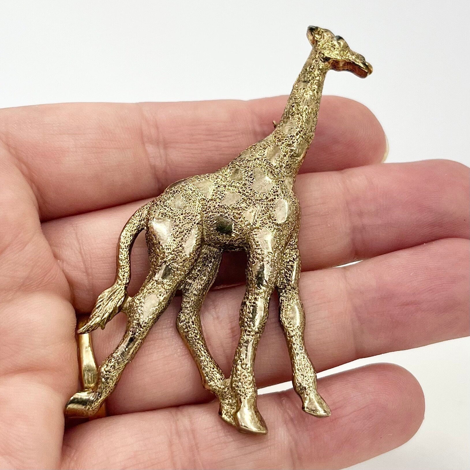 Vintage Gold Tone Crystal Textured Giraffe Brooch Animal Brooch Costume Jewellery Piece TheGreenGlassGemShop