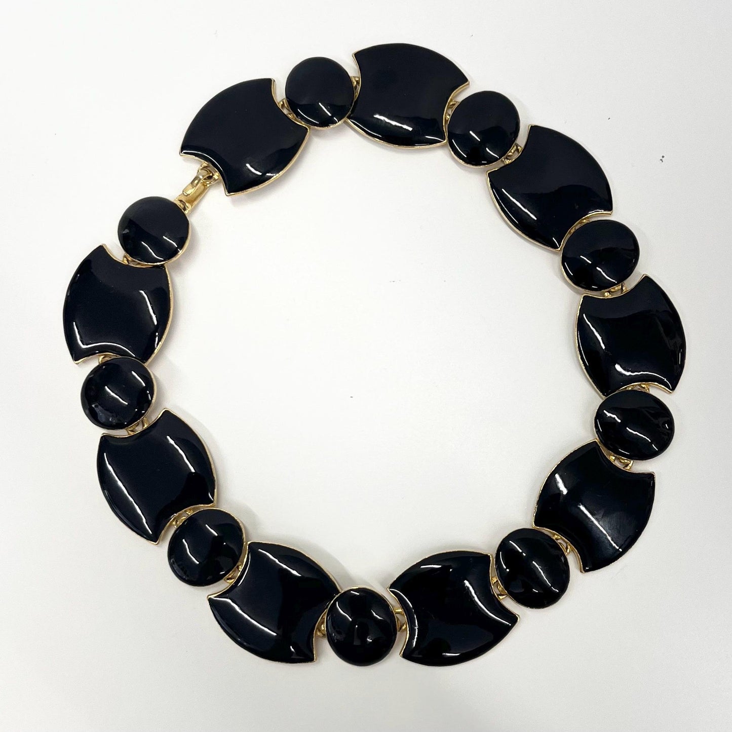 Vintage Gold Tone Black Enamelled Largd Link Necklace Fabulous 1970’s - 1980’s Collar Style Necklace TheGreenGlassGemShop