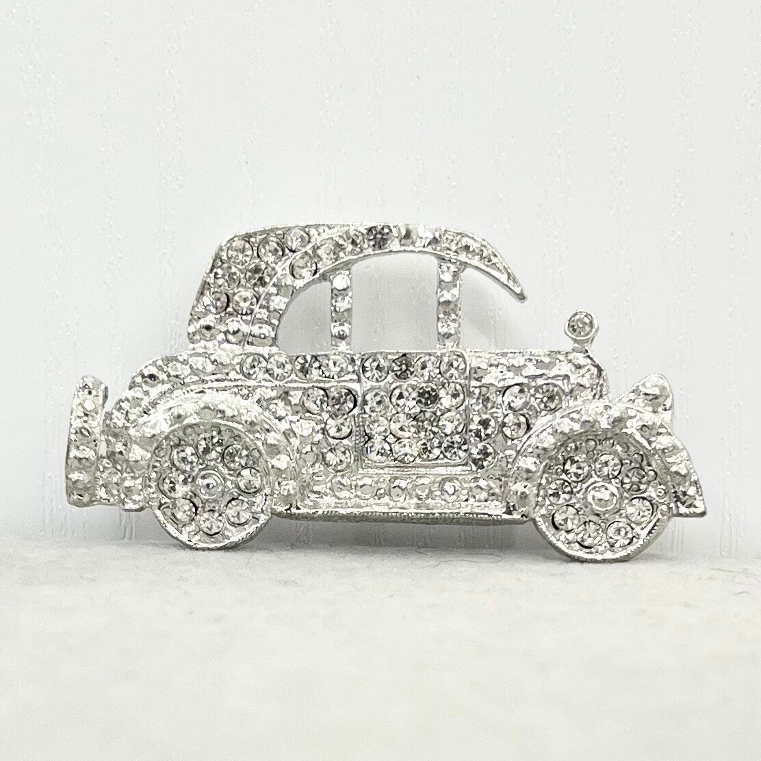 Vintage Silver Tone Classic Car Brooch with Sparkling Crystals Costume Jewellery Piece TheGreenGlassGemShop