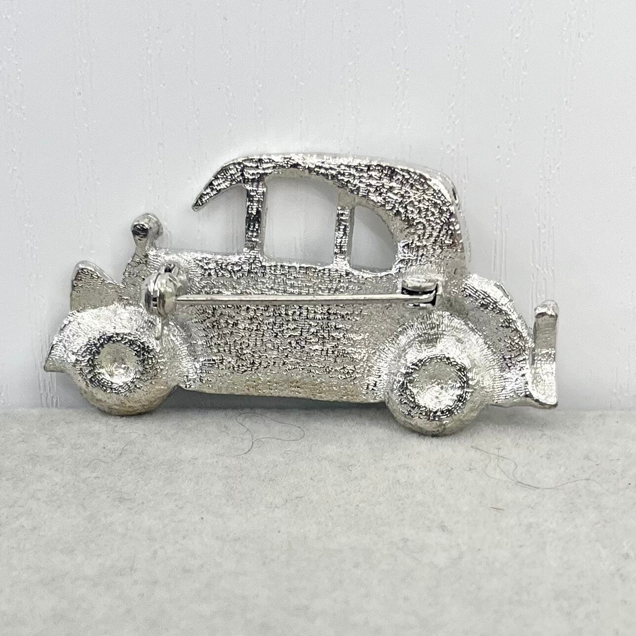 Vintage Silver Tone Classic Car Brooch with Sparkling Crystals Costume Jewellery Piece TheGreenGlassGemShop