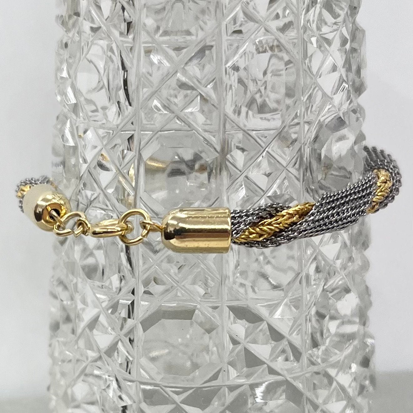 Vintage Silver & Gold Plate 1970’s 1980’s Woven Mesh Two Tone Rope Twist Bracelet Costume Jewellery TheGreenGlassGemShop