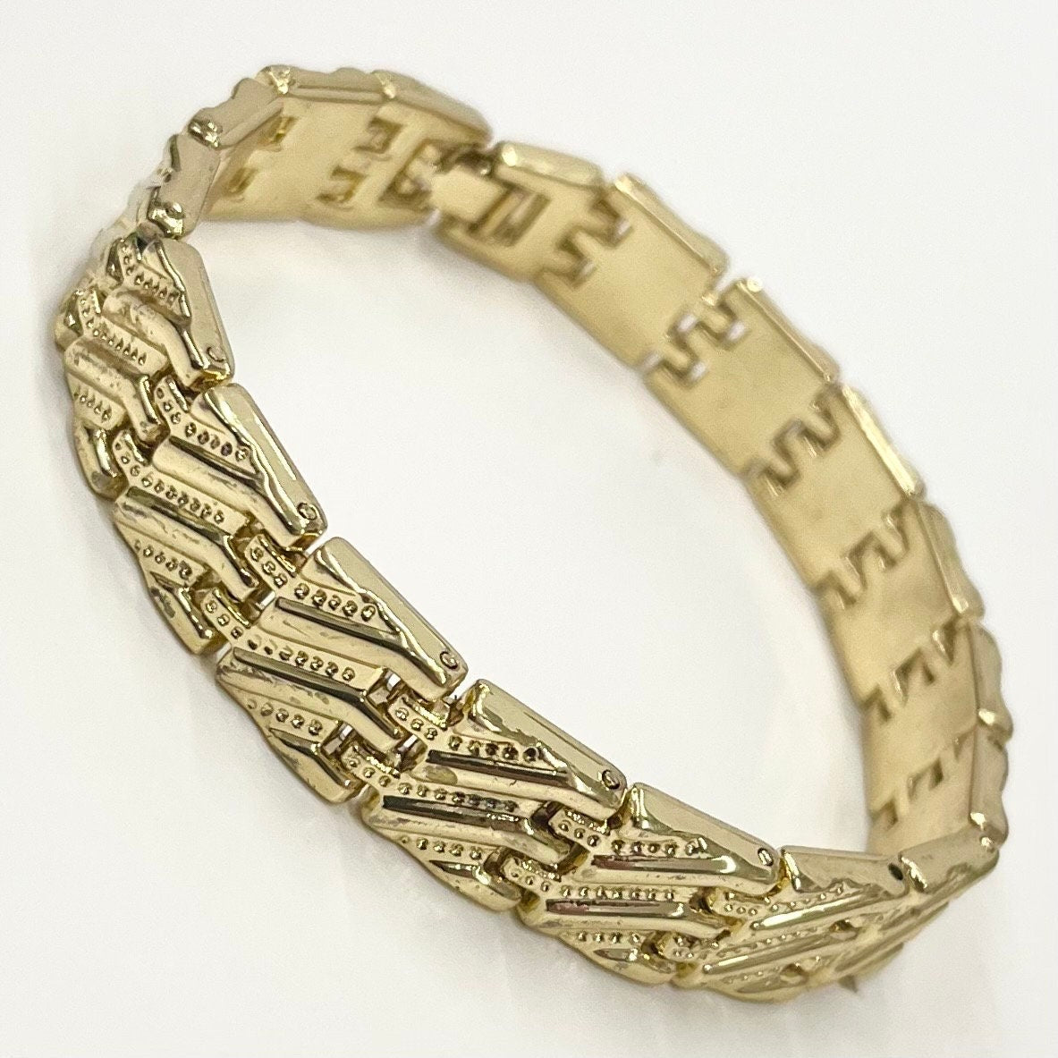 Vintage Gold Plate High Gloss 1970’s Flat Link Wide Bracelet Power Dressing Costume Jewellery TheGreenGlassGemShop