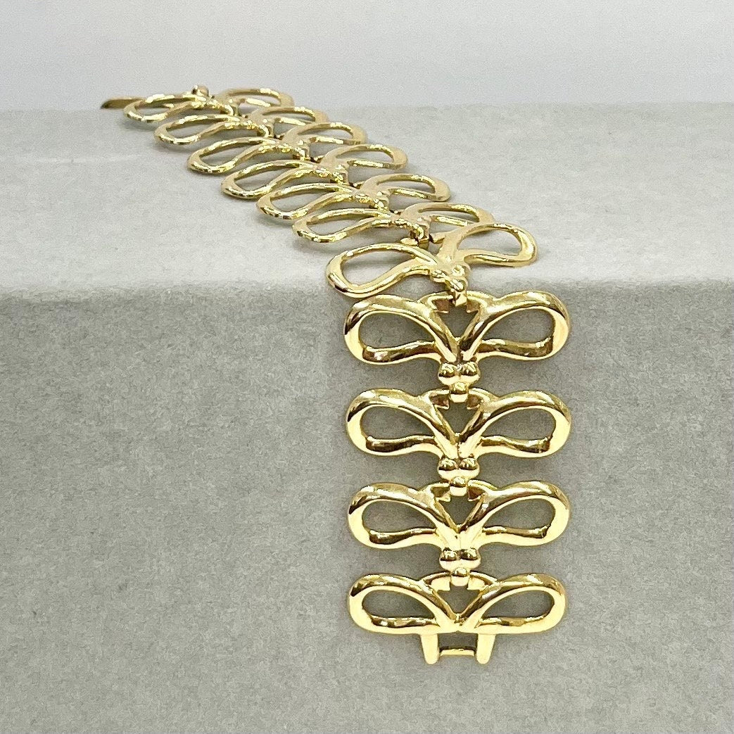 Vintage Gold Plate 1970’s Wide Sycamore Link Bracelet Power Dressing Costume Jewellery TheGreenGlassGemShop