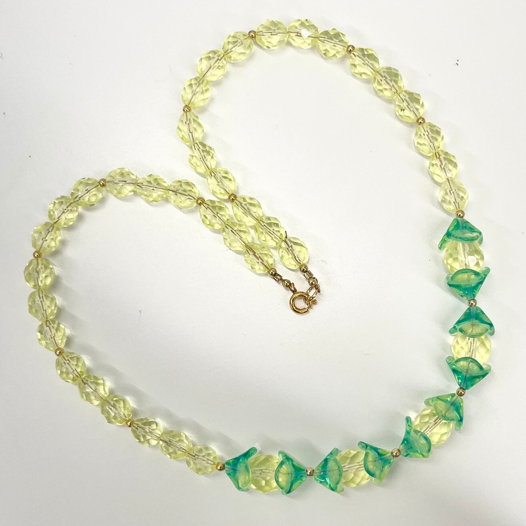 Handmade Yellow Uranium & Green Czech Glass Vintage Bead Necklace Fabulous Green Glow Under UV Light UV Reactive Glow Jewellery TheGreenGlassGemShop