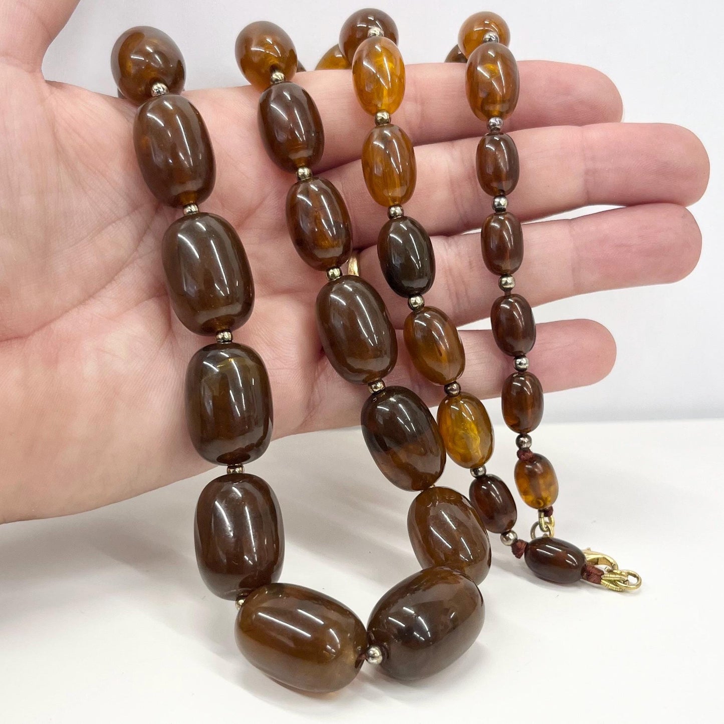 Vintage Chunky Light Brown Swirl Early Plastic / Bakelite Necklace Statement Piece Vintage Jewellery 29” Long 22 x 15mm Beads TheGreenGlassGemShop