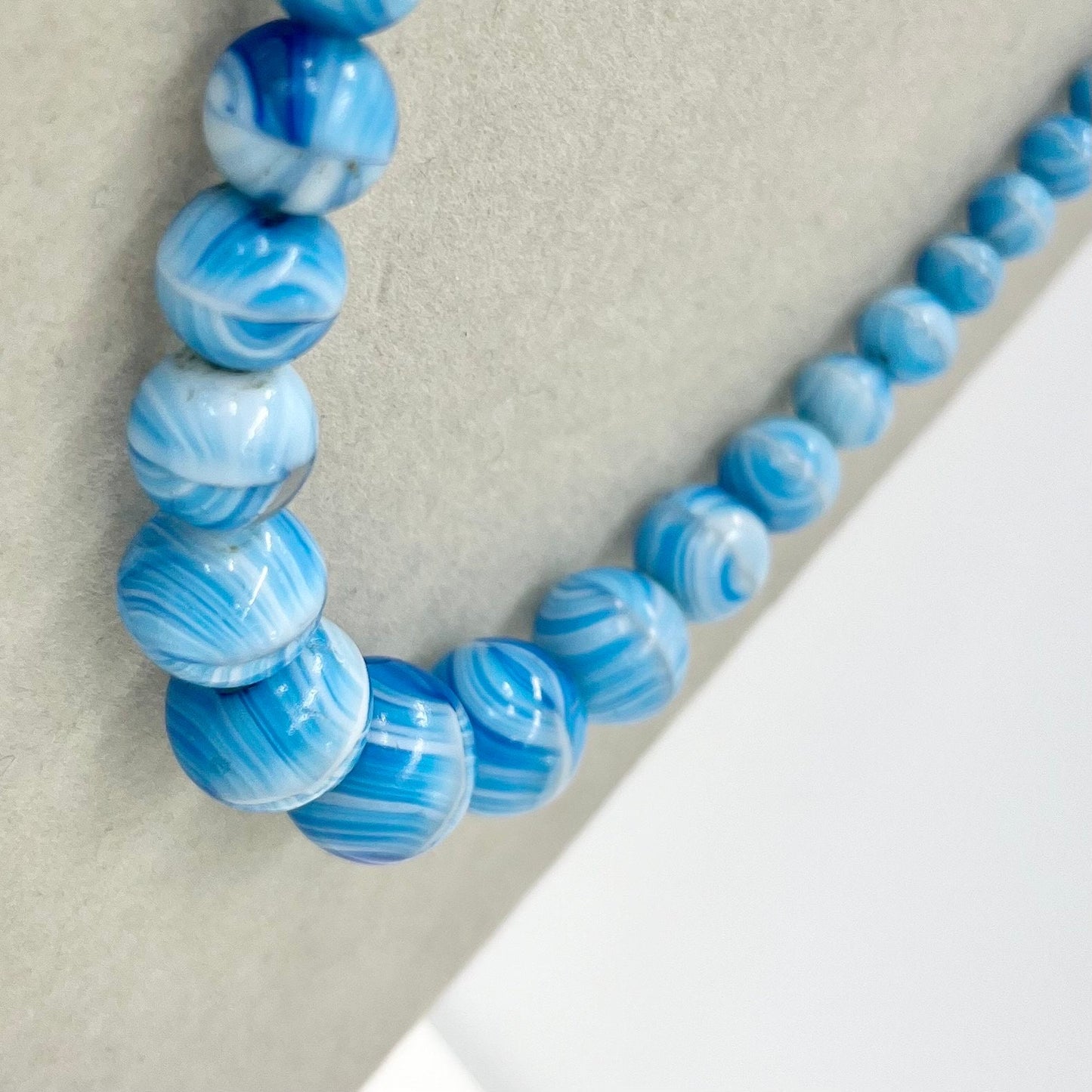 Art Deco 1930’s Long Blue Turquoise Striated Striped Graduated Glass Beaded Necklace Great Quality Beads Vintage Jewellery 23.5” Long TheGreenGlassGemShop