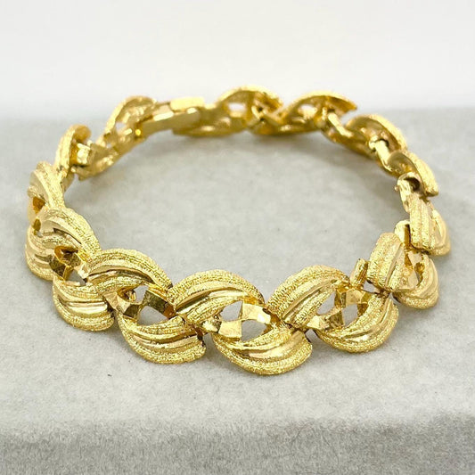 Vintage Gold Plate 1970’s Brutalist Bracelet Textured & Glossy Unusual Link Costume Jewellery TheGreenGlassGemShop