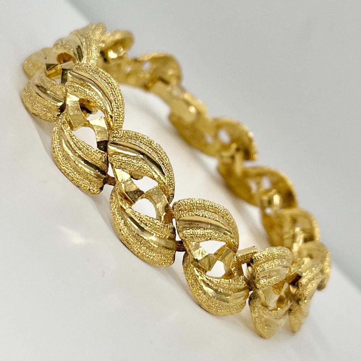 Vintage Gold Plate 1970’s Brutalist Bracelet Textured & Glossy Unusual Link Costume Jewellery TheGreenGlassGemShop