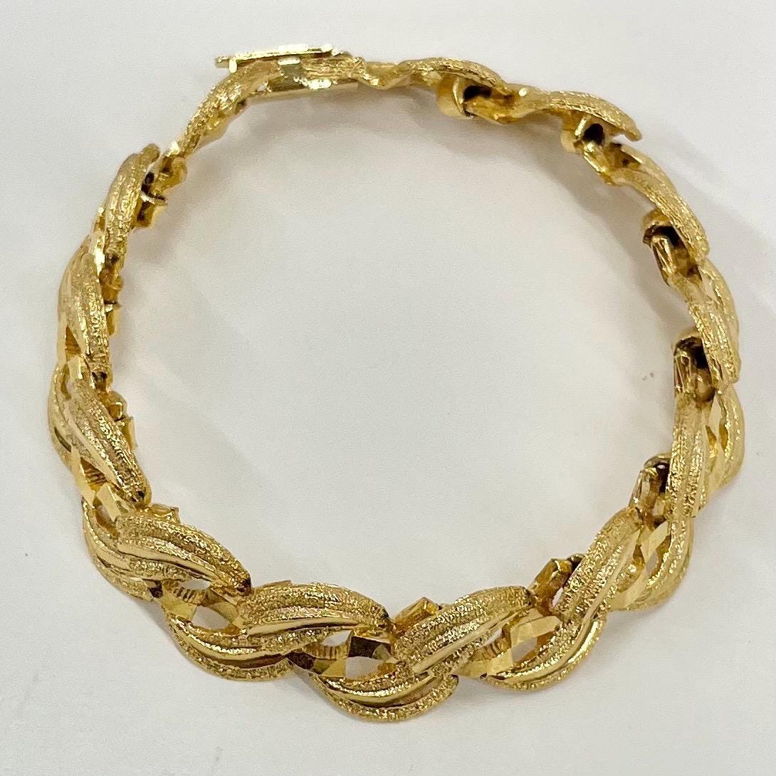 Vintage Gold Plate 1970’s Brutalist Bracelet Textured & Glossy Unusual Link Costume Jewellery TheGreenGlassGemShop