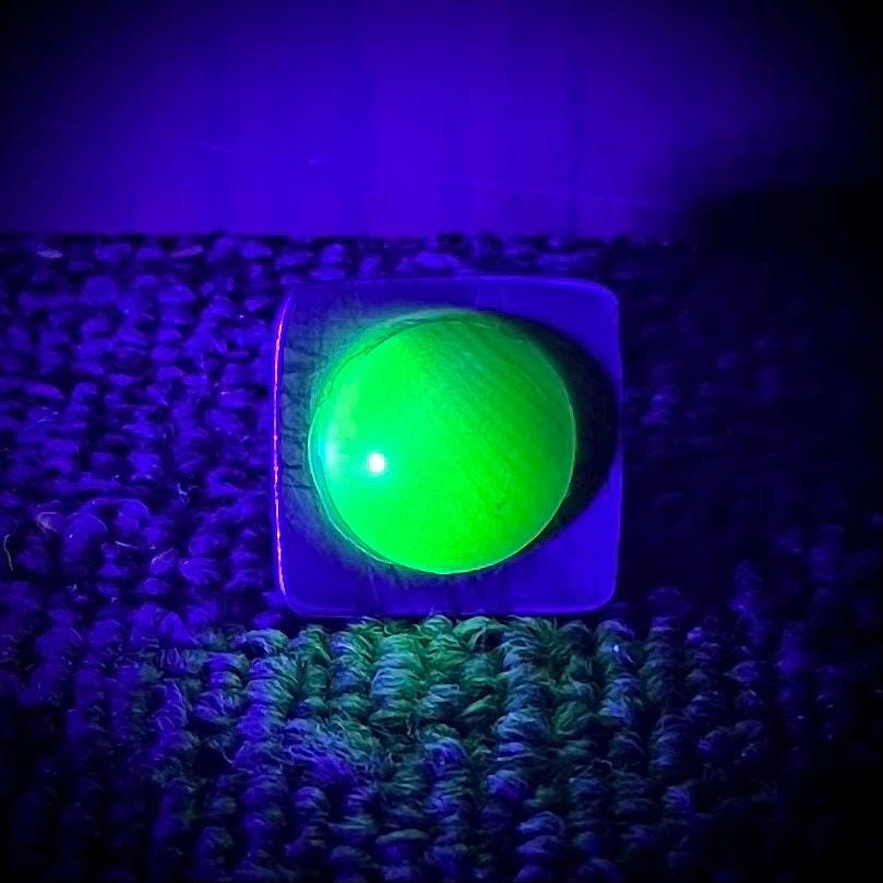 Vintage Steel Green Uranium Glass Cabochon Ring Square Face Statement Ring Brutalist / Modernist Style Adjustable Size TheGreenGlassGemShop