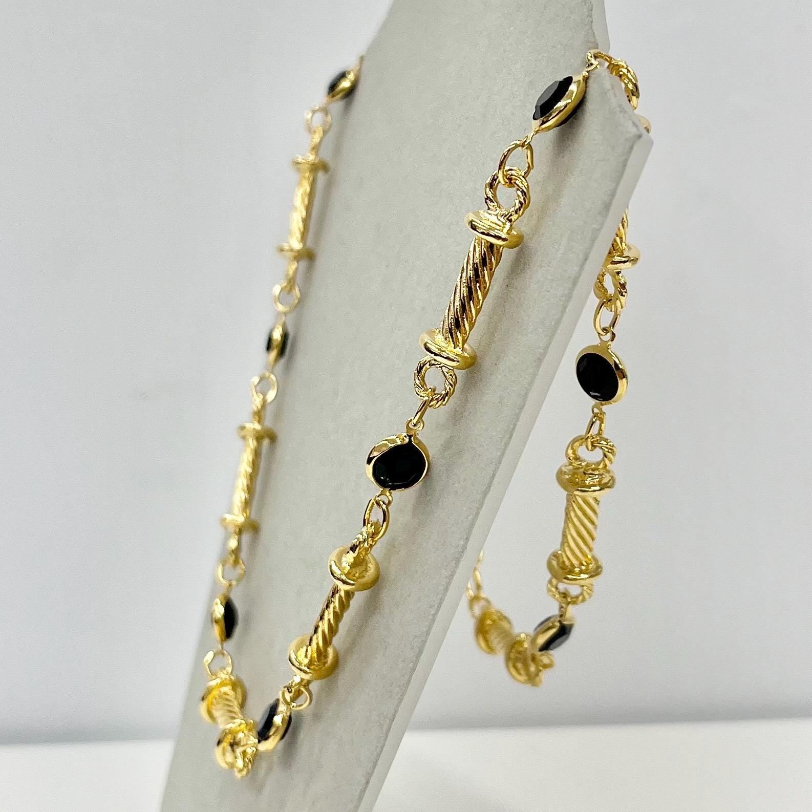 Vintage 22” Frank Usher Gold Tone Italian Bar Link Chain Necklace Black Rivioli Crystal Accents 1970’s - 1980’s Statement Power Chain TheGreenGlassGemShop