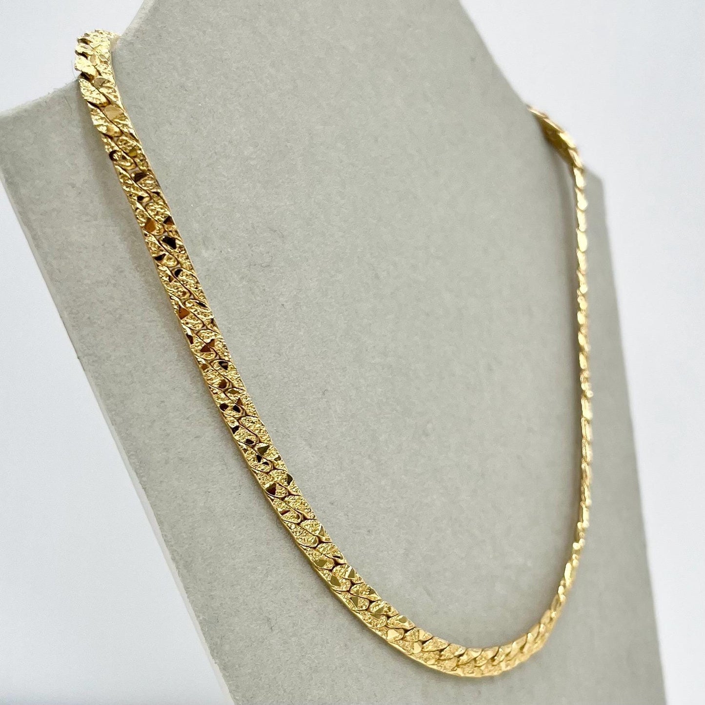 Vintage 16” Long Gold Plated Textured Flat Curb Chain Necklace 1980’s Statement Chain 5mm TheGreenGlassGemShop