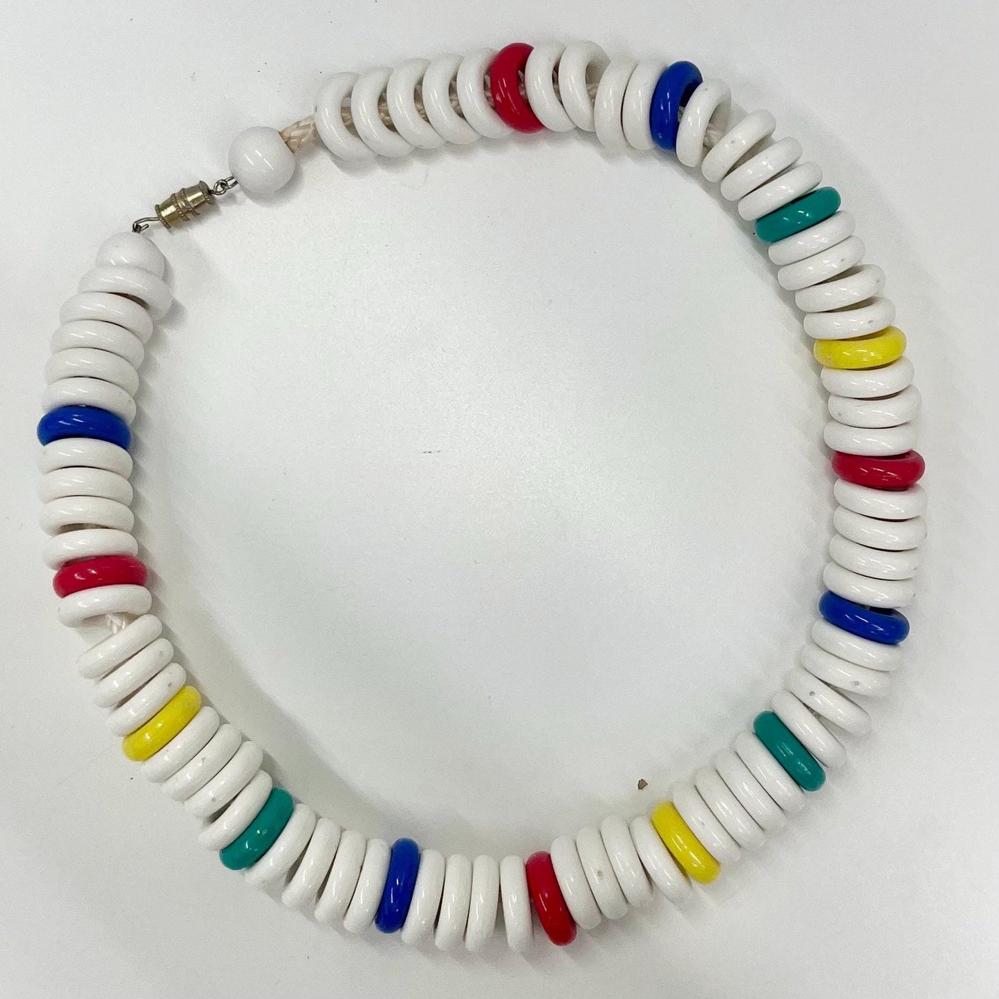 Vintage Chunky White Ringed Acrylic / Plastic Bead Rope Necklace Natutical Statement Piece Vintage Jewellery 17” Long TheGreenGlassGemShop