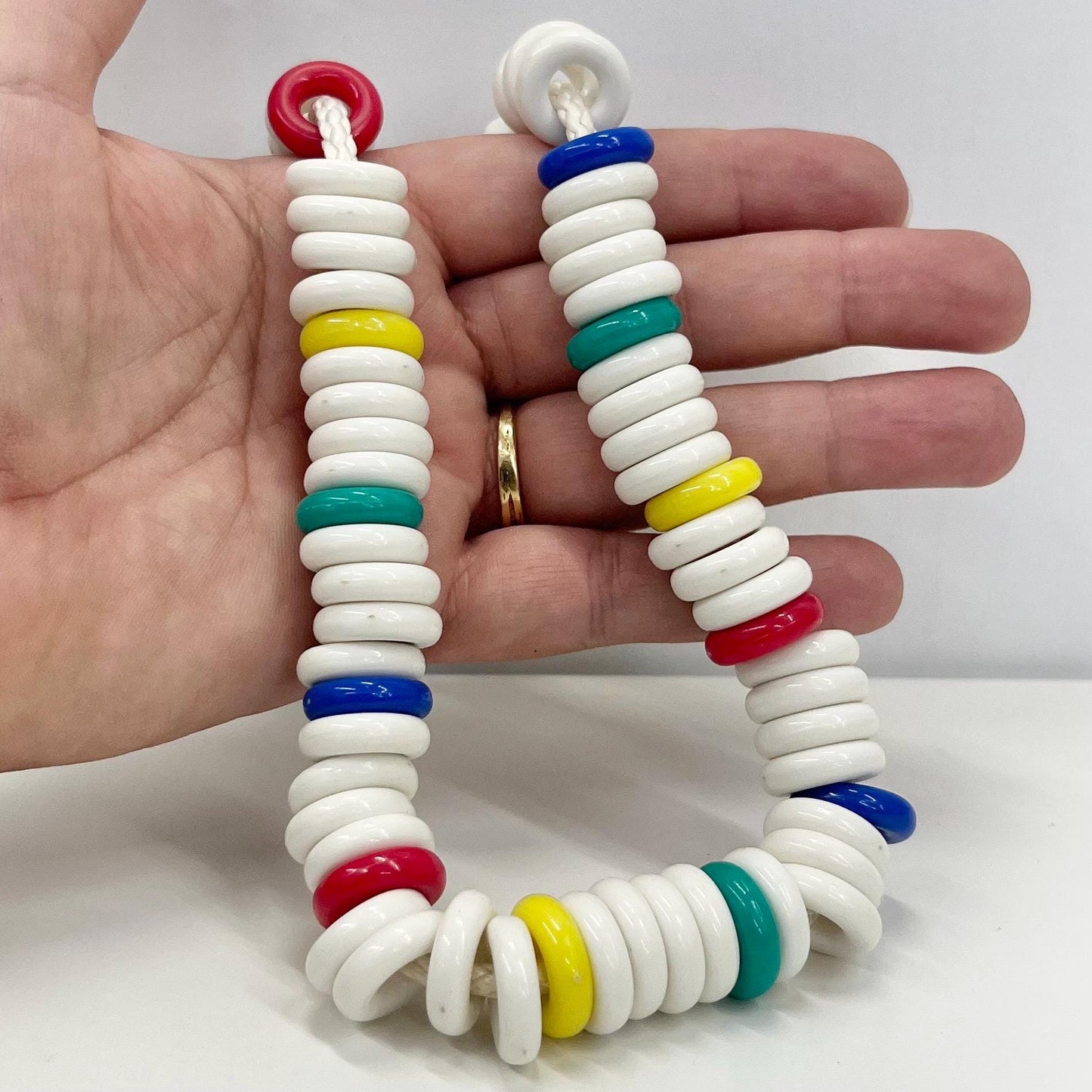 Vintage Chunky White Ringed Acrylic / Plastic Bead Rope Necklace Natutical Statement Piece Vintage Jewellery 17” Long TheGreenGlassGemShop