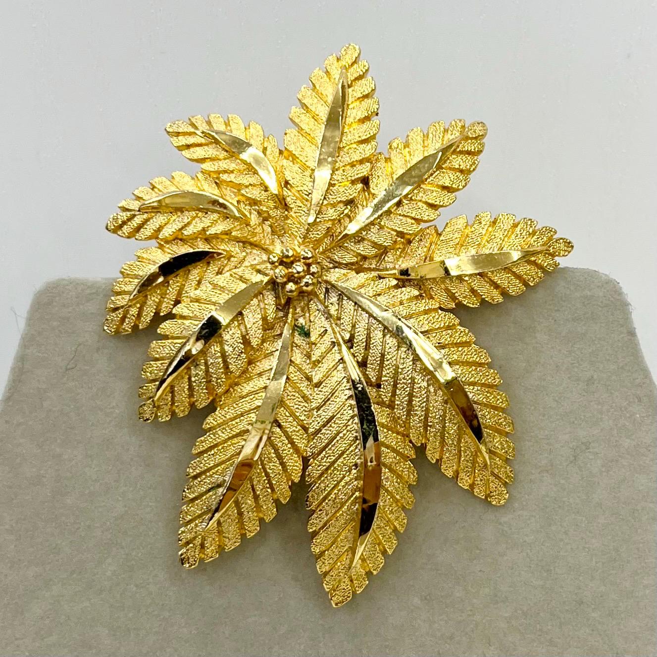 Vintage Gold Tone Brutalist Brooch Large Flower Leaf Shaped Design Contempory Costume Jewellery Statement Piece TheGreenGlassGemShop