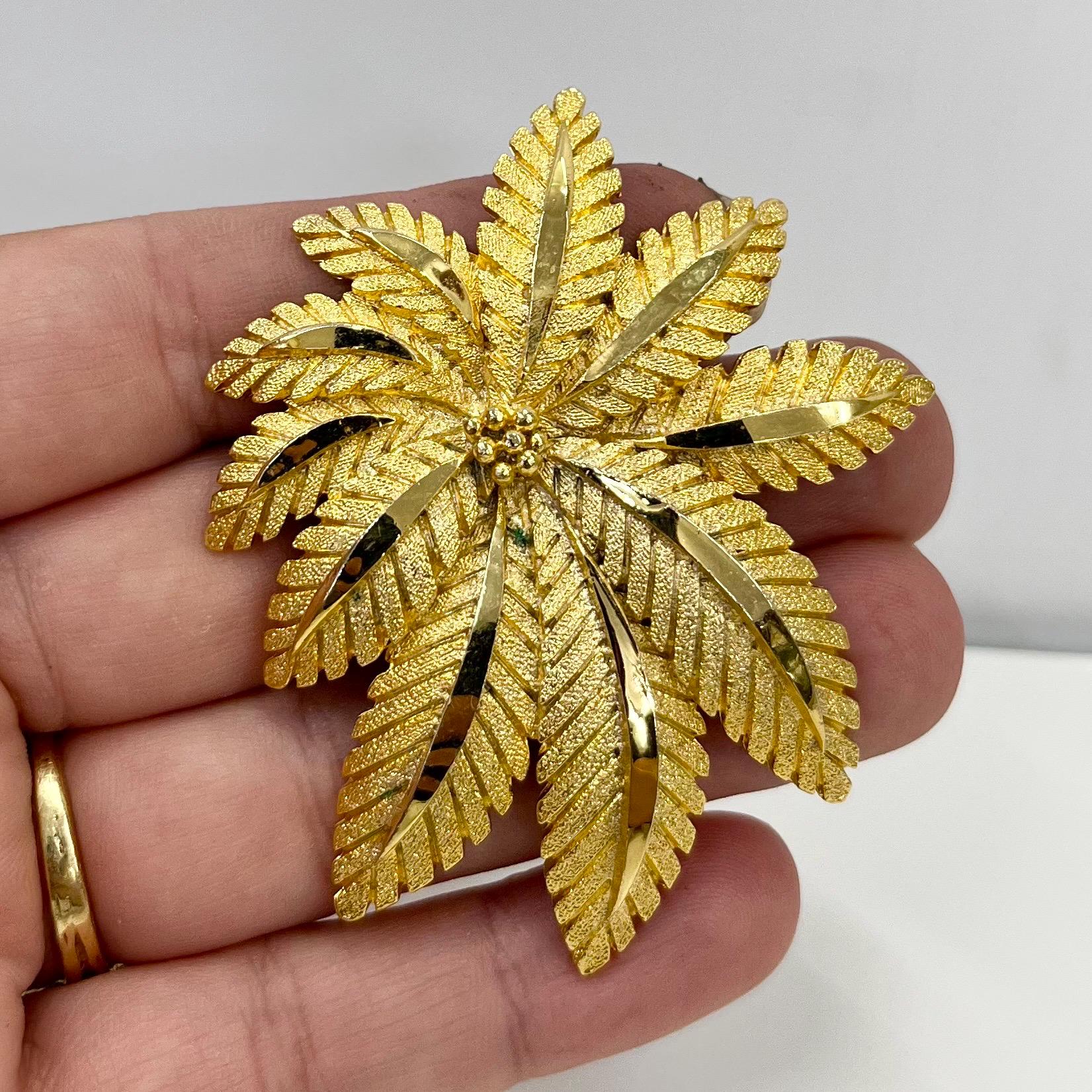 Vintage Gold Tone Brutalist Brooch Large Flower Leaf Shaped Design Contempory Costume Jewellery Statement Piece TheGreenGlassGemShop