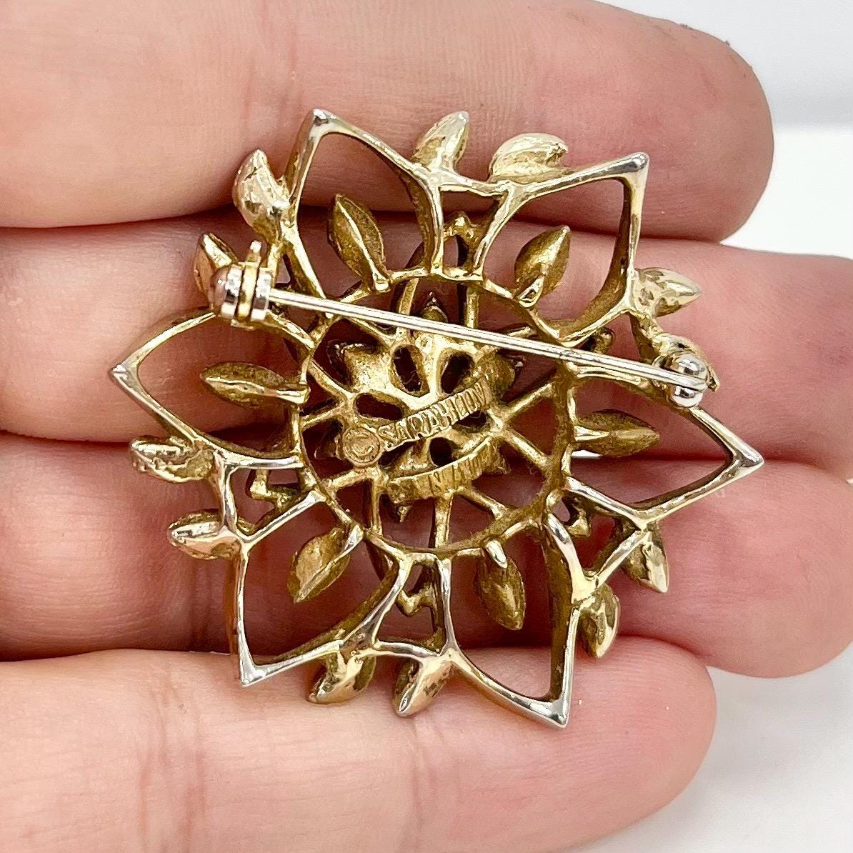 Vintage Sarah Coventry Gold Tone Brooch Large Floral Filigree Design Contempory Costume Jewellery Statement Piece TheGreenGlassGemShop