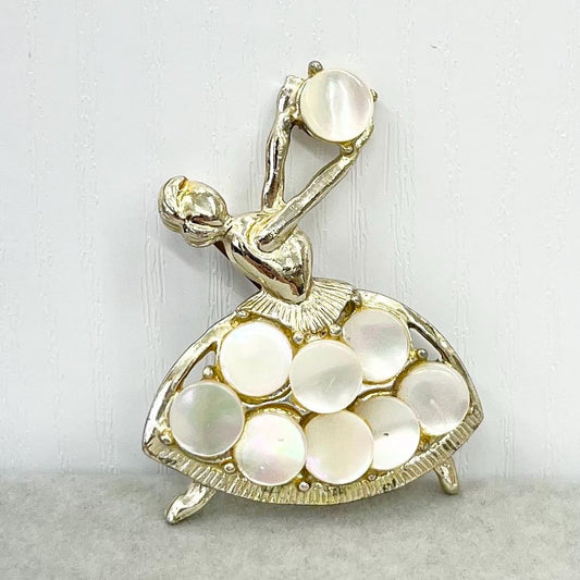 Vintage Hollywood Ballerina Dancer Brooch Silver Tone with Mother of Pearl TheGreenGlassGemShop