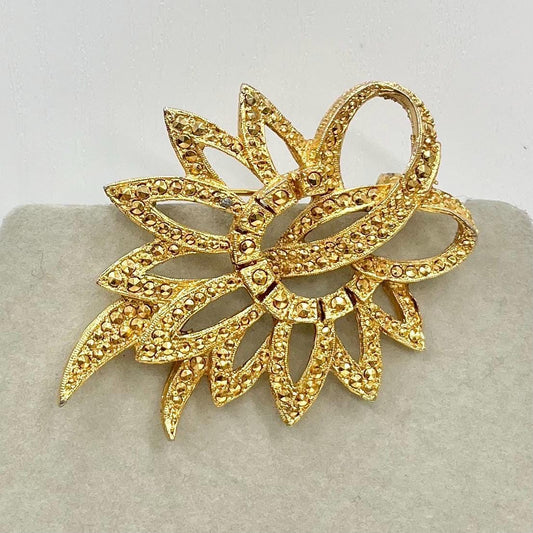 Vintage Kigu Gold Tone Marcasite Brooch Large Contempory Costume Jewellery Statement Piece TheGreenGlassGemShop