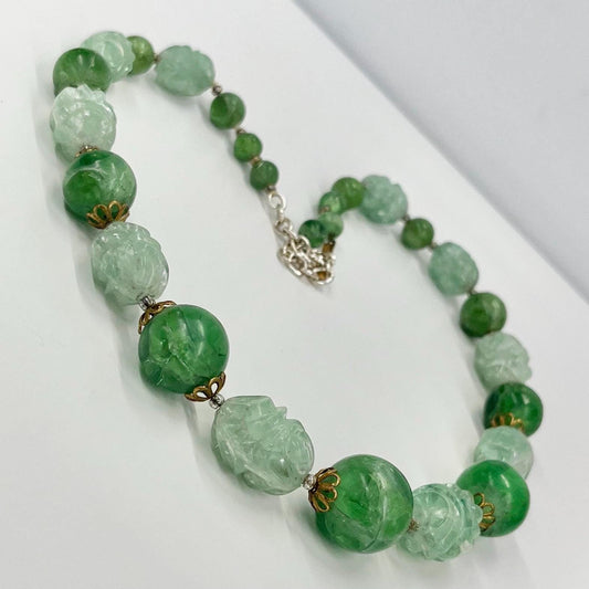 Vintage Two Tone Green Marbled Acrylic / Lucite / Plastic Graduated Bead Necklace 19” Long Chunky 20mm Beads TheGreenGlassGemShop