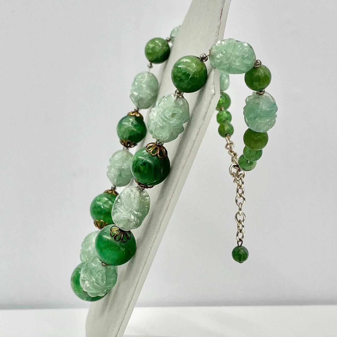 Vintage Two Tone Green Marbled Acrylic / Lucite / Plastic Graduated Bead Necklace 19” Long Chunky 20mm Beads TheGreenGlassGemShop