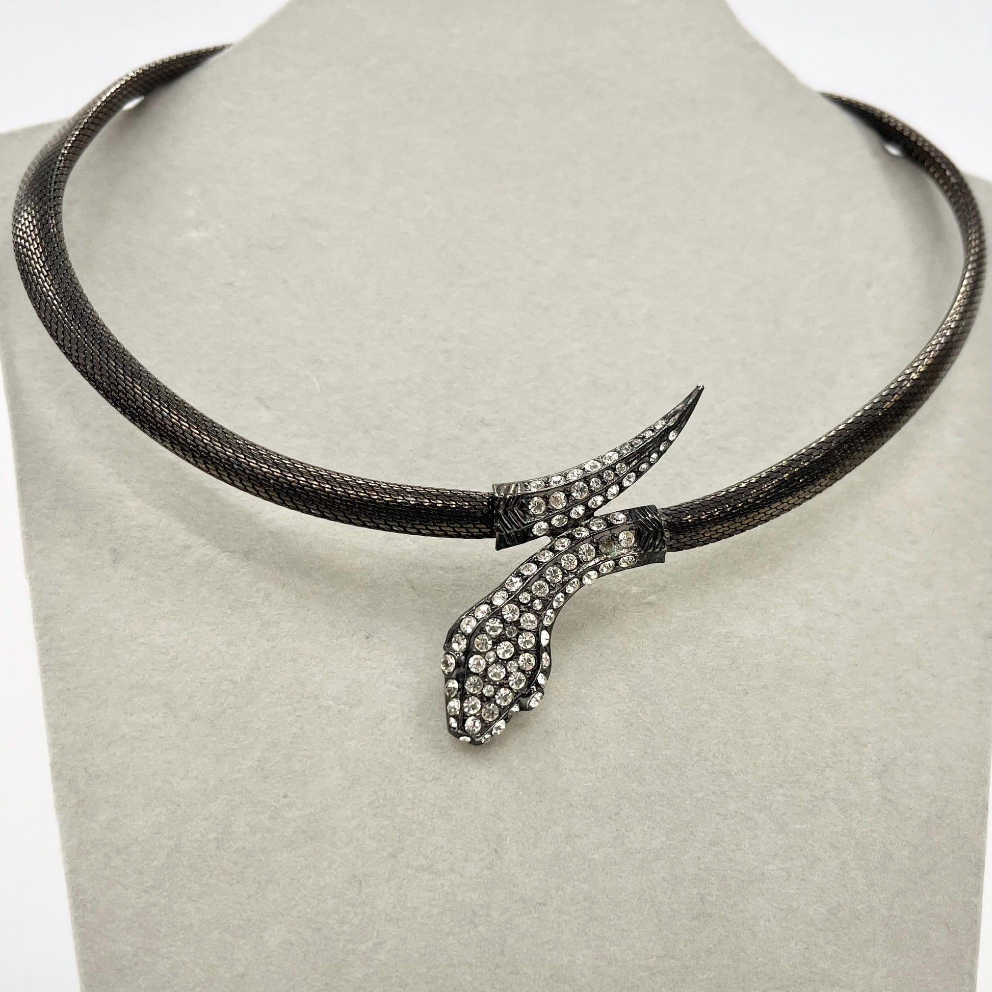 Vintage Black Snake Head Crystal Studded Choker / Collar Necklace 1980’s New Vintage Dead Stock TheGreenGlassGemShop