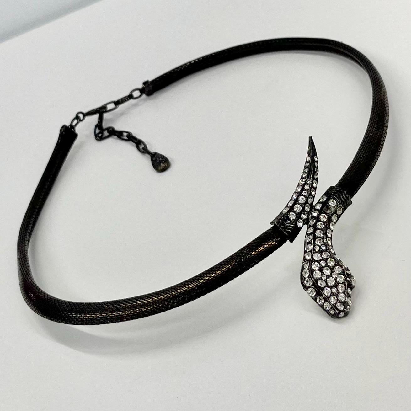 Vintage Black Snake Head Crystal Studded Choker / Collar Necklace 1980’s New Vintage Dead Stock TheGreenGlassGemShop