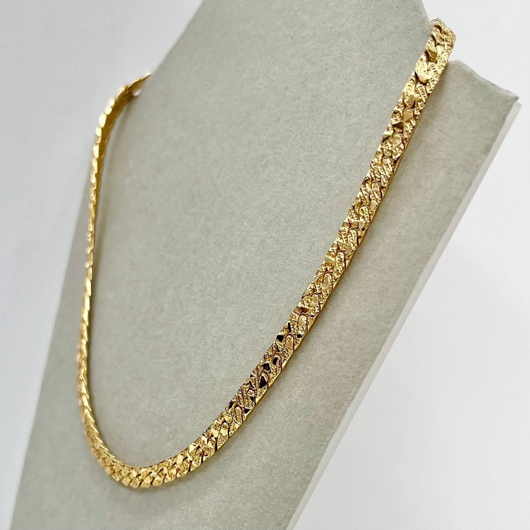 Vintage 16” Long Gold Plated Textured Flat Curb Chain Necklace 1980’s Statement Chain 5mm TheGreenGlassGemShop