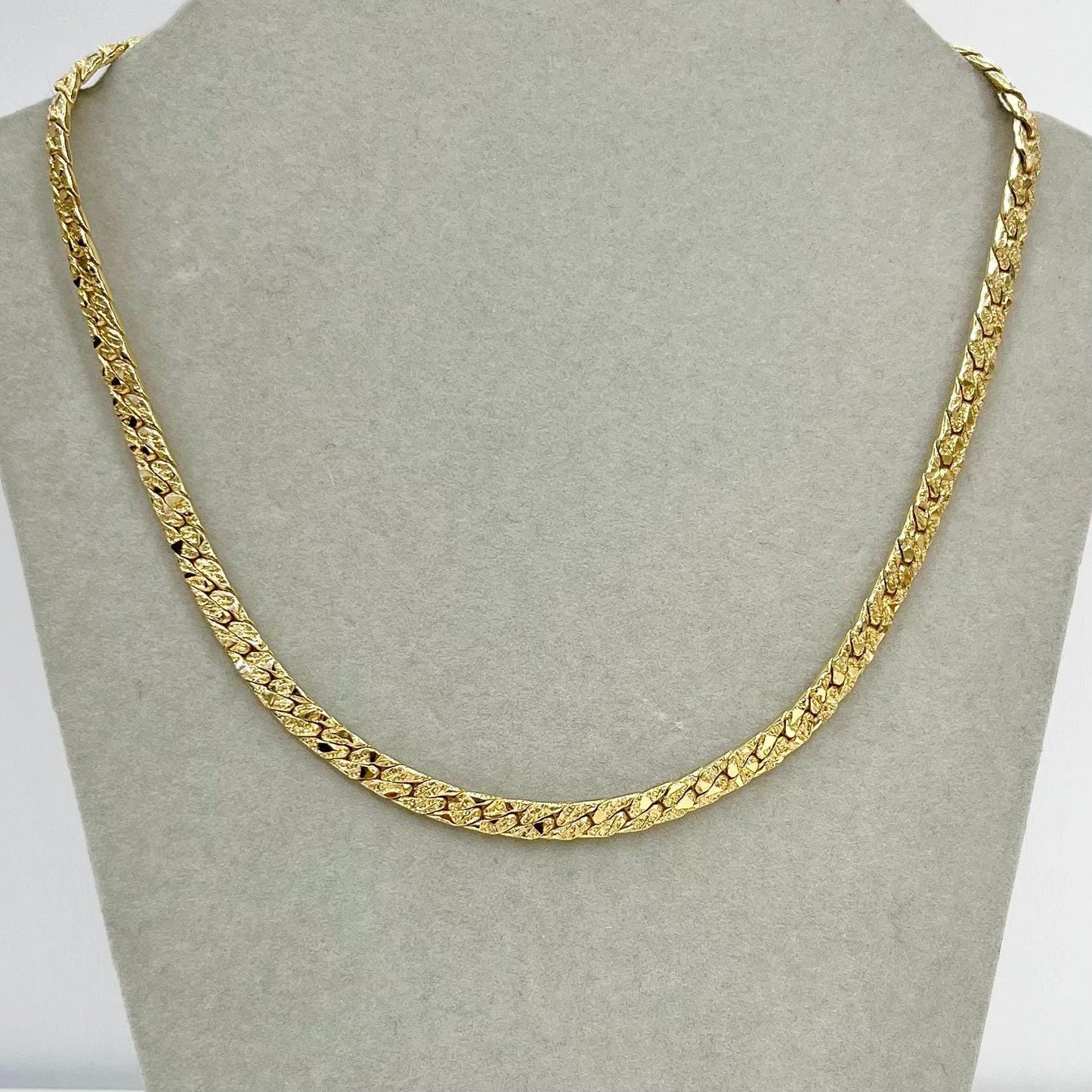 Vintage 16” Long Gold Plated Textured Flat Curb Chain Necklace 1980’s Statement Chain 5mm TheGreenGlassGemShop