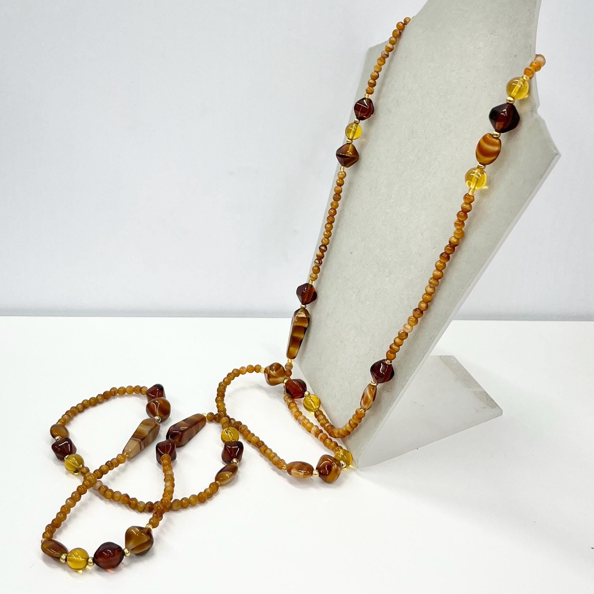 Vintage 46” Long Amber / Brown Coloured Glass Beaded Necklace Great Quality Oval Round & Bicone Beads Vintage Jewellery TheGreenGlassGemShop