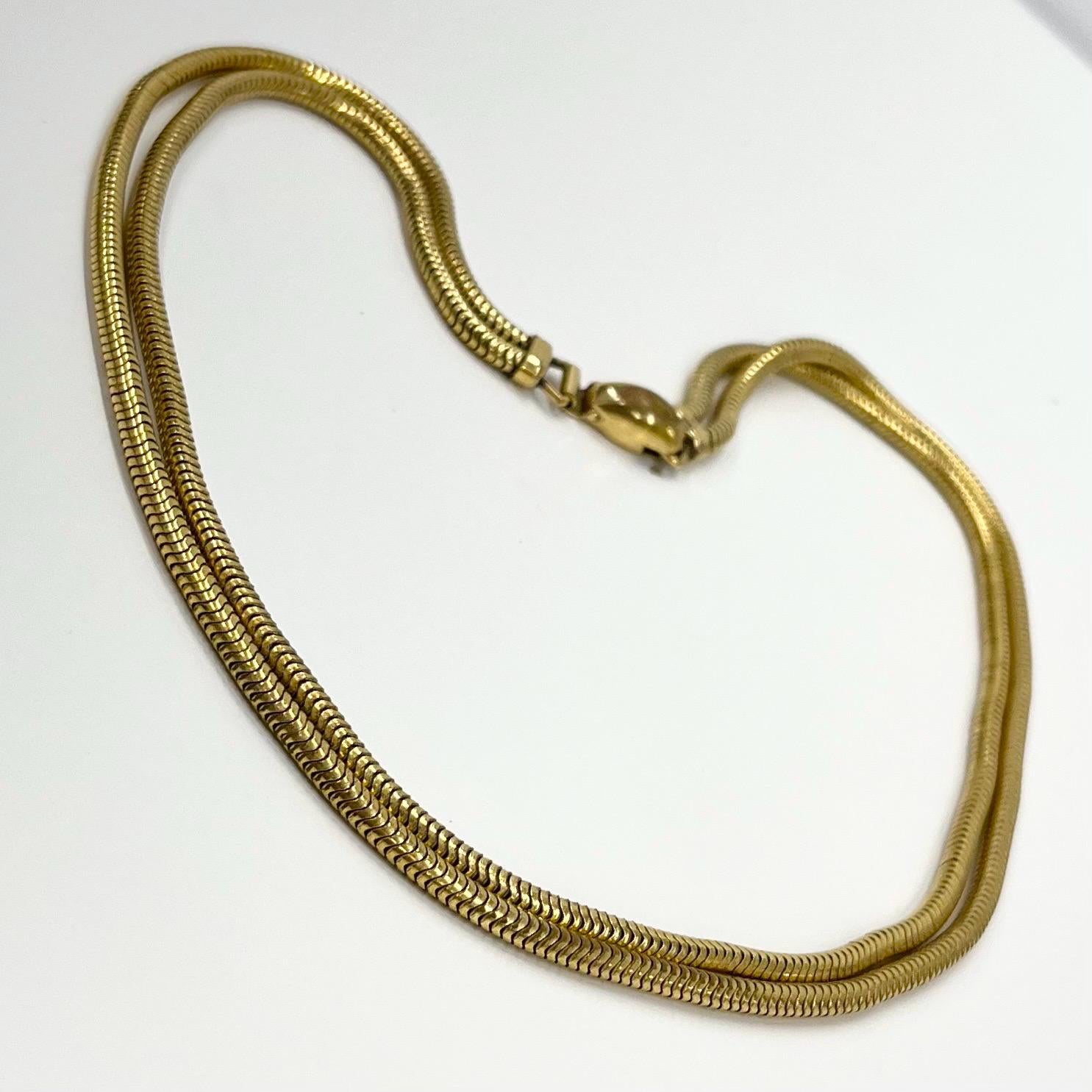 Vintage Two Strand 16” Gold Filled Snake Chain Necklace 1980’s Statement Chain TheGreenGlassGemShop