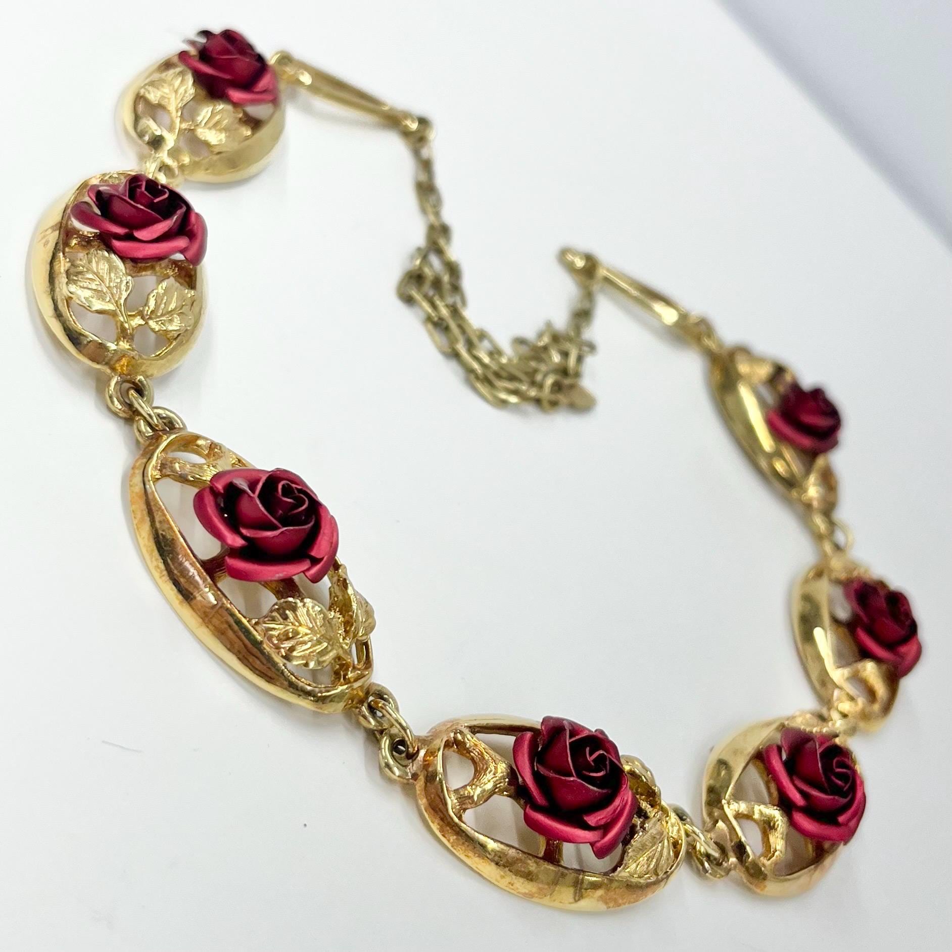 Vintage Unusual Red Aluminium Rose Gold Plated Necklace / Choker Beautifully Detailed Vintage Prom or Bridesmaid Necklace TheGreenGlassGemShop