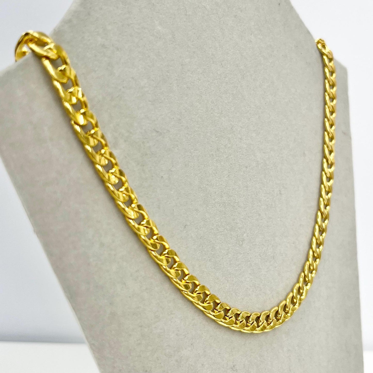 Vintage Gold Plated High Shine Flat Curb Chain Necklace 1970’s - 1980’s Statement Power Chain 16” TheGreenGlassGemShop