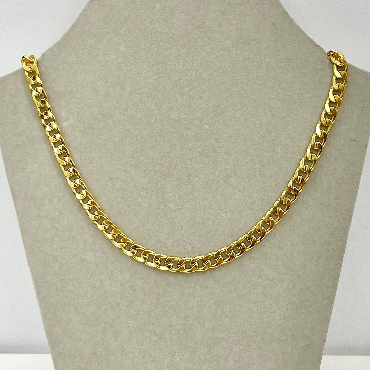 Vintage Gold Plated High Shine Flat Curb Chain Necklace 1970’s - 1980’s Statement Power Chain 16” TheGreenGlassGemShop