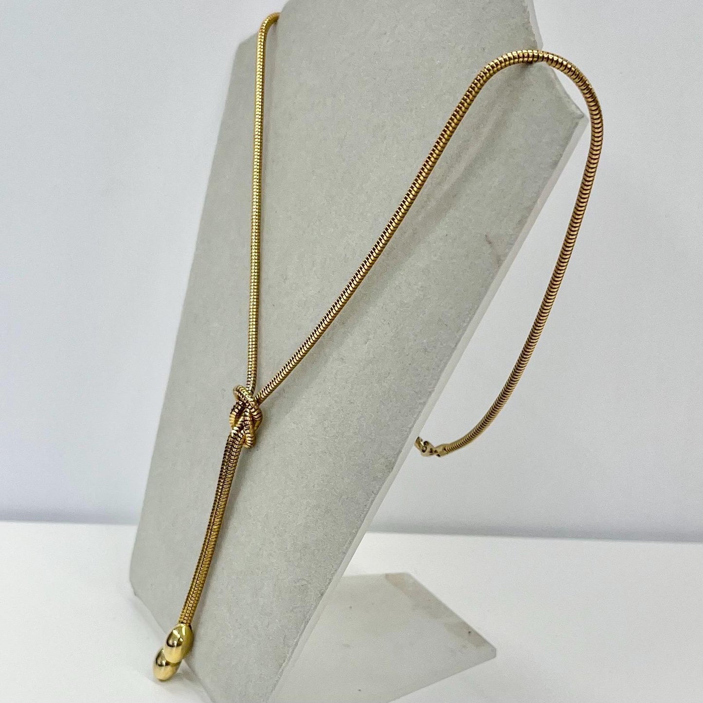 Vintage Gold Plated Snake Chain Knot Drop Necklace 1970’s - 1980’s Statement Lariat Chain 19.5” TheGreenGlassGemShop